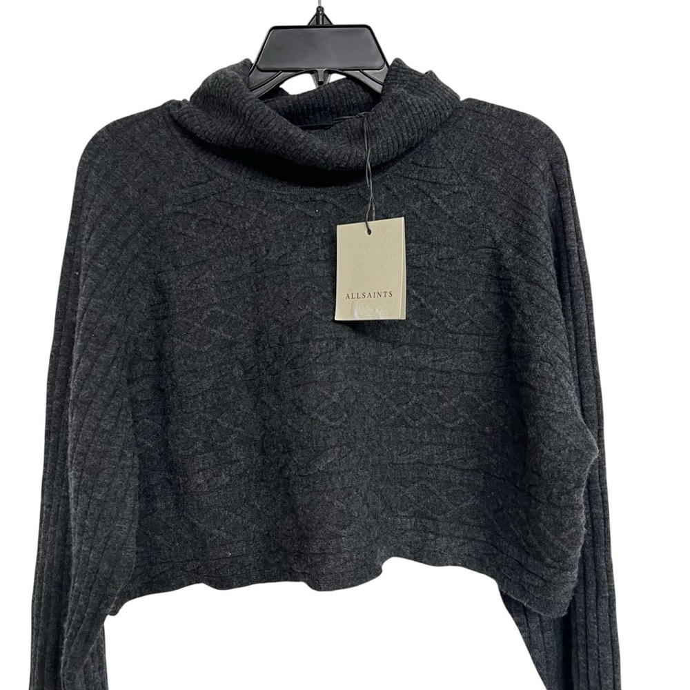 AllSaints Black Cropped Cable Knit Turtleneck Sweater - Picture 2 of 4